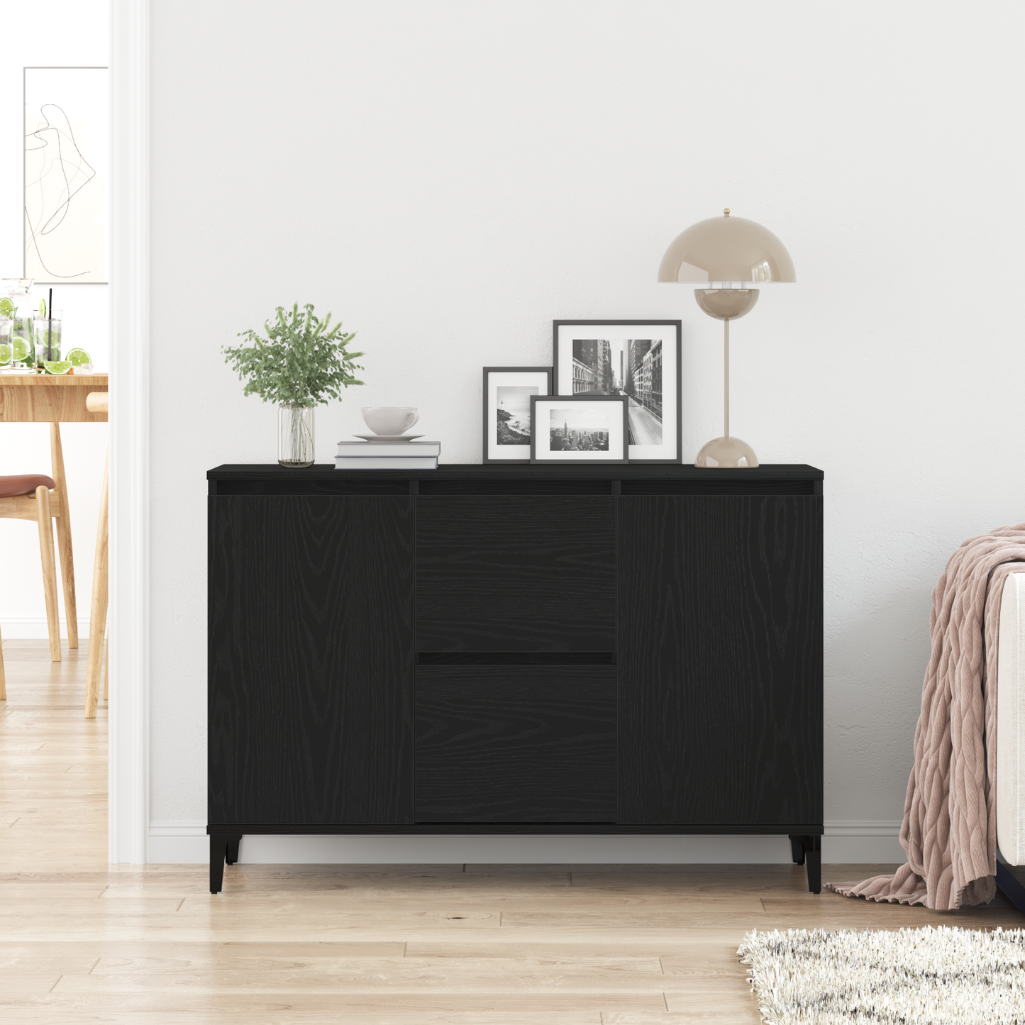 Sideboard Med Skuffe Sort 104 X 35 X 70 Cm Konstrueret Træ