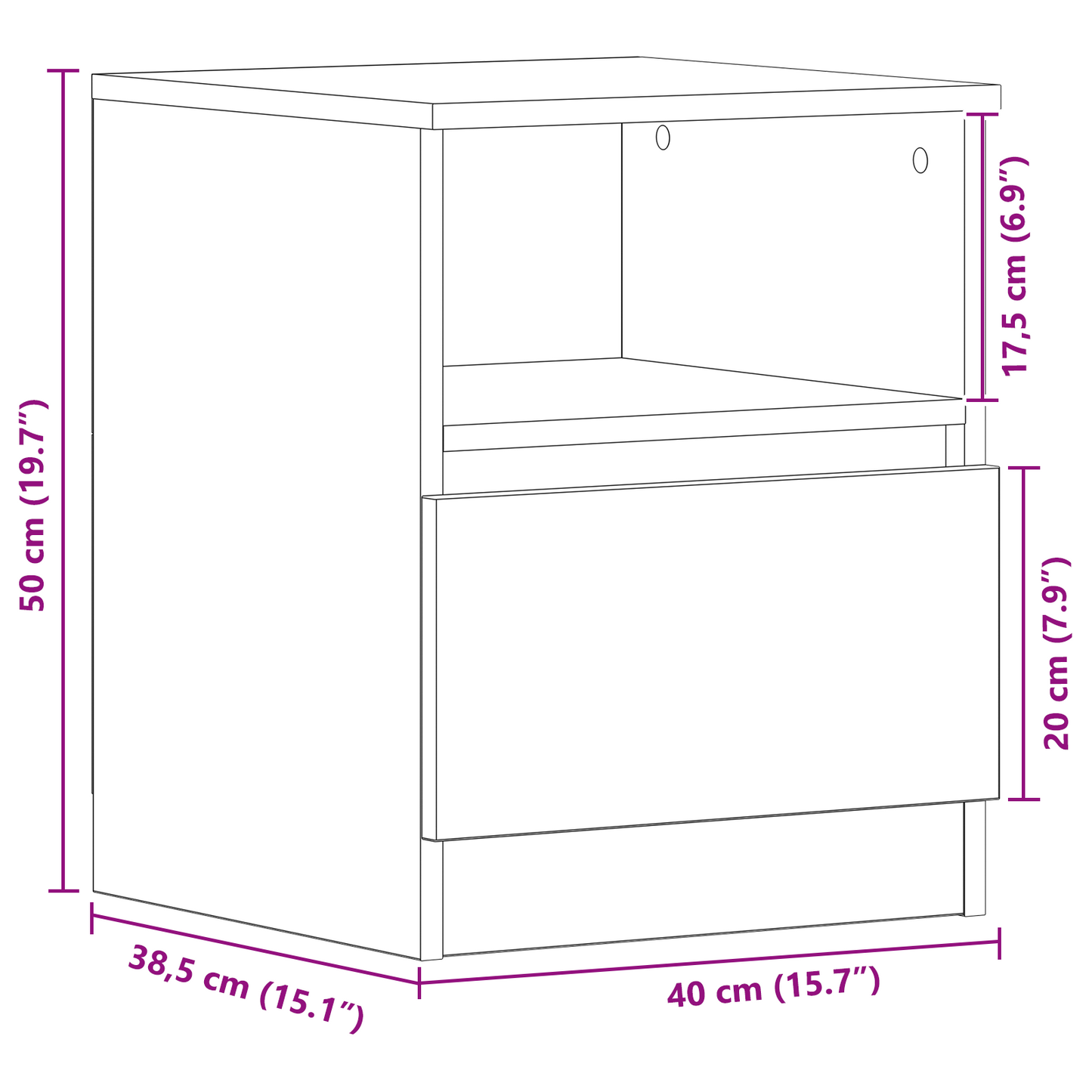 Sengebord I Sort Eg 40X40X50 Cm I Konstrueret Træ