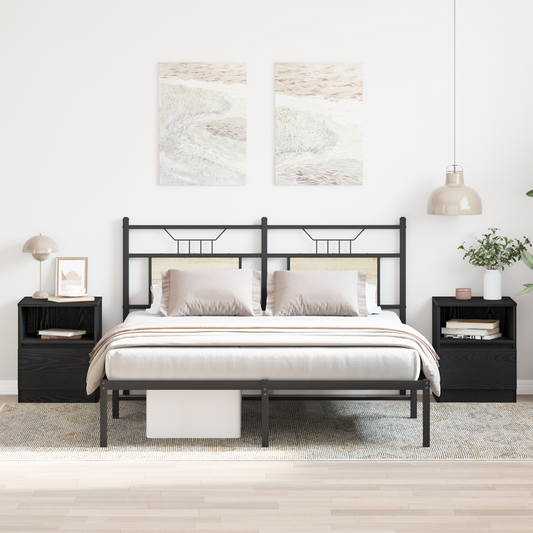 Sengeborde 2 Stk Sort Eg 40X40X50 Cm Bygget I Træ