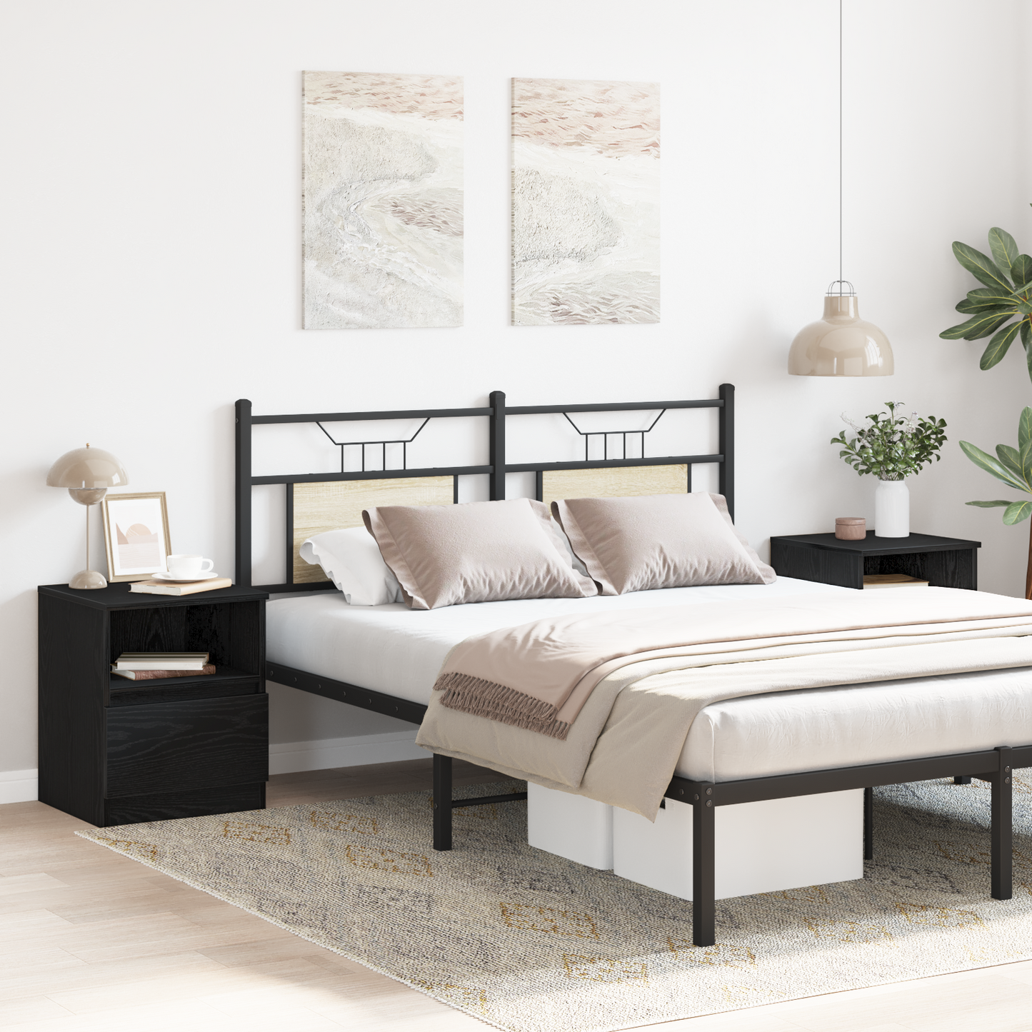 Sengeborde 2 Stk Sort Eg 40X40X50 Cm Bygget I Træ