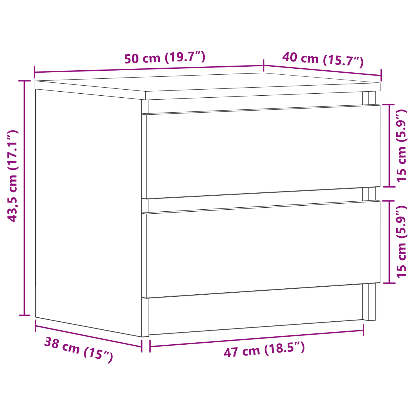 Soveværelsesskabe 2 Stk Sort Egetræ 50X40X43,5 Cm Lavet Af Træ