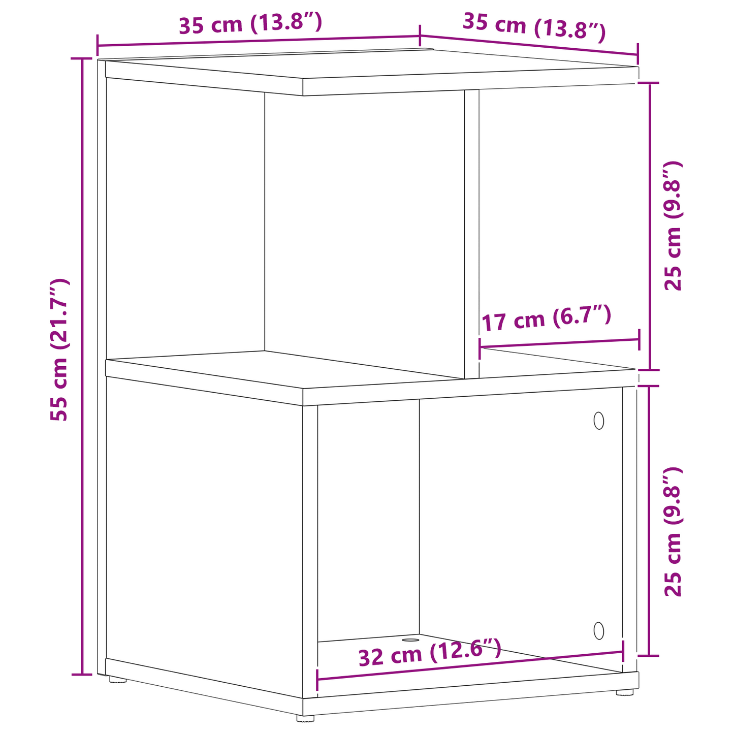 Sengebord I Sort Eg 35X35X55 Cm Lavet Af Træ