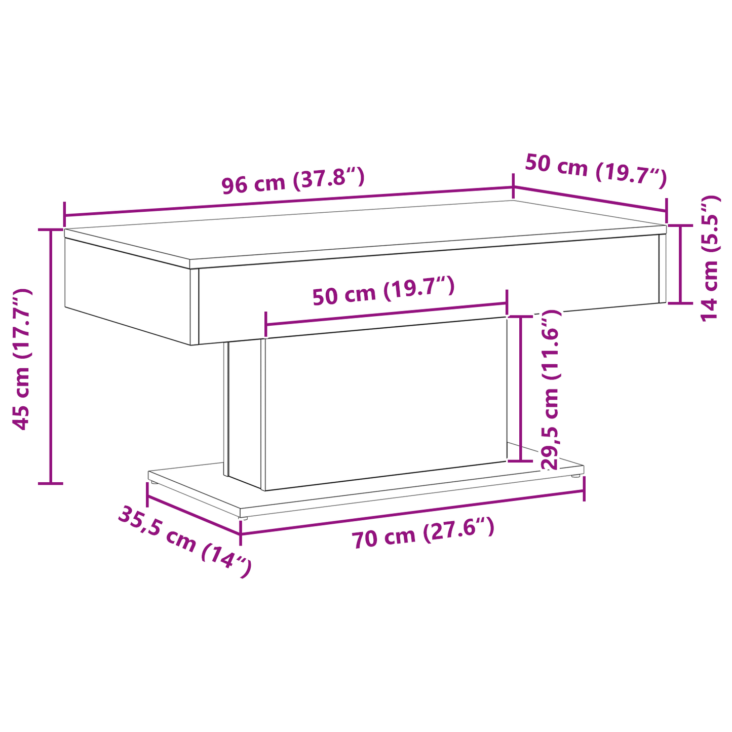 Kaffebord Sort Eg 96X50X45 Cm Lavet Af Træ