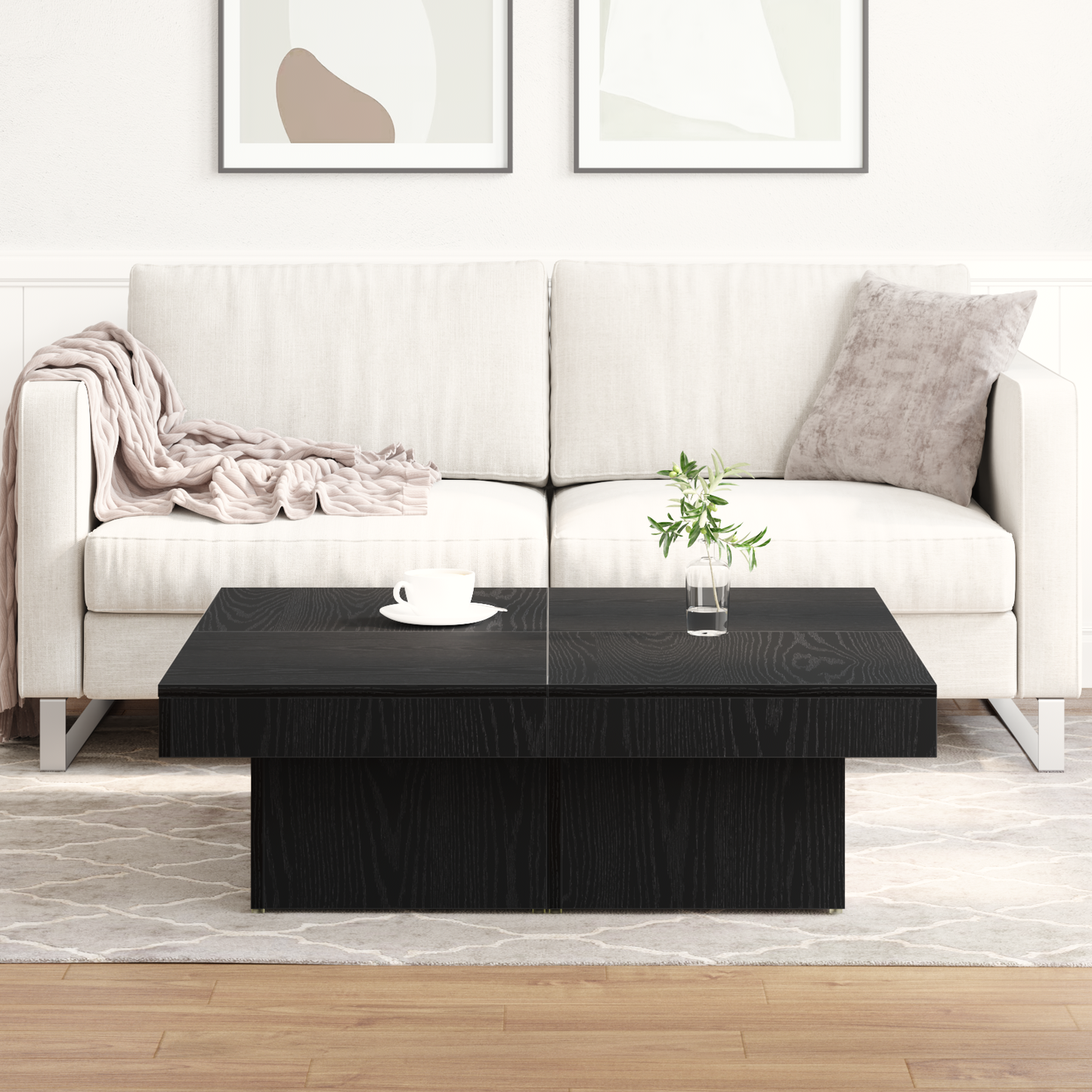 Kaffebord Sort Eg 90X90X28 Cm Ingeniørtræ