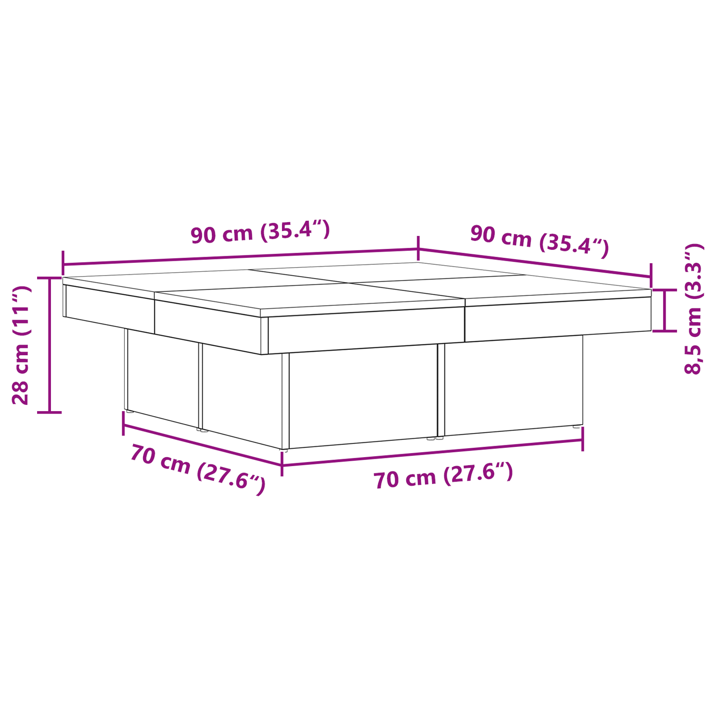 Kaffebord Sort Eg 90X90X28 Cm Ingeniørtræ