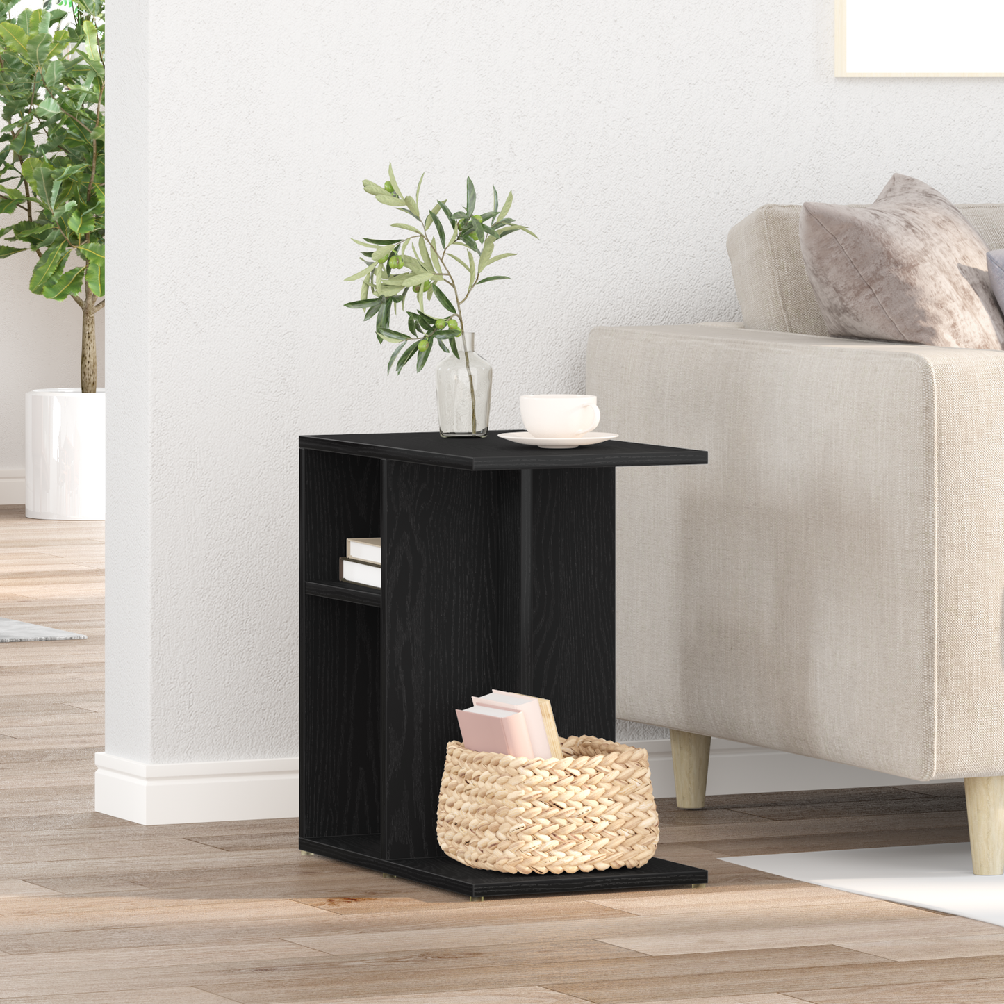 Sidebord, Sort Eg, 50X30X50 Cm, Konstrueret Træ