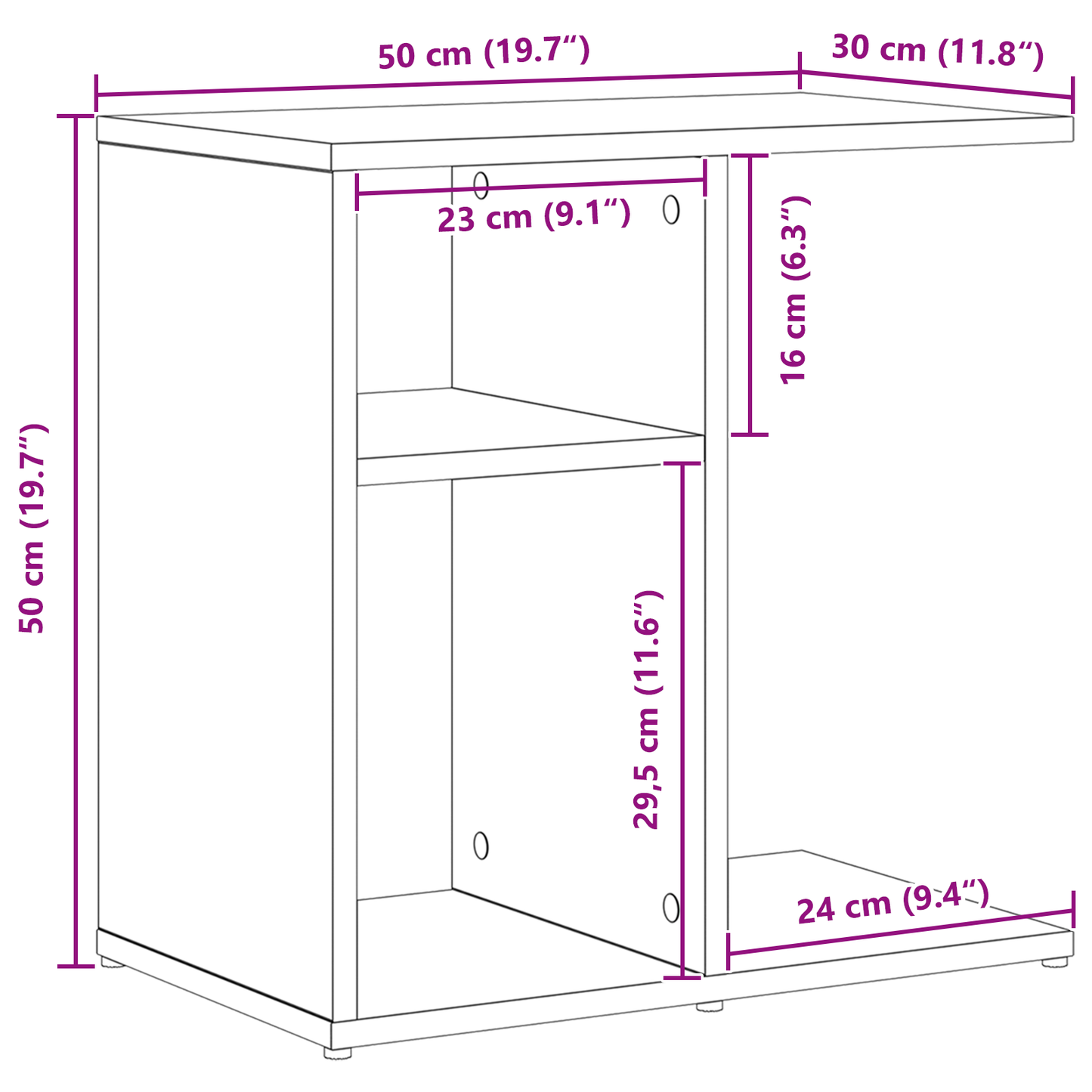 Sidebord, Sort Eg, 50X30X50 Cm, Konstrueret Træ