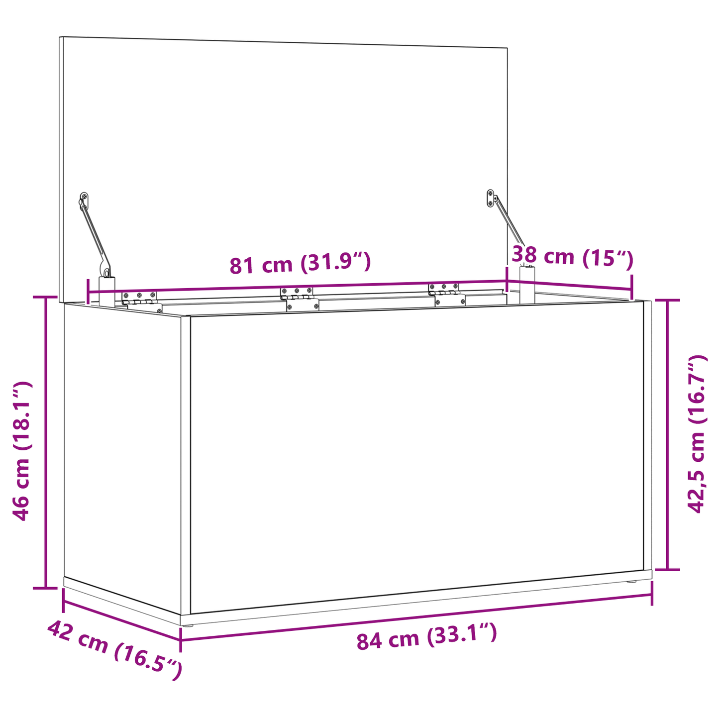 Opbevaringskasse Sort Eg 84 X 42 X 46 Cm Konstrueret Træ