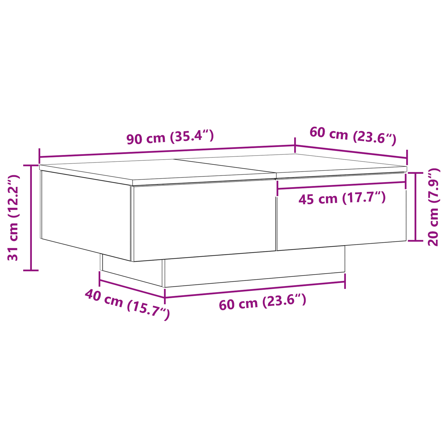 Kaffebord Sort Eg 90X60X31 Cm Bygget Træ