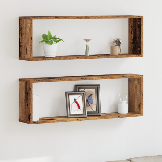 Væghylder 2 Stk Gammelt Træ 80X15X26 Cm Konstrueret Træ