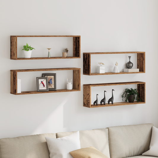 Væghylder 4 Stk Gammelt Træ 80X15X26 Cm Konstrueret Træ