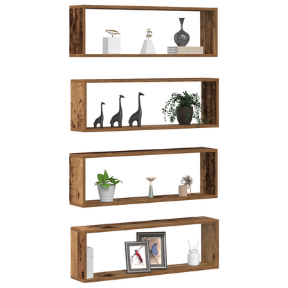 Væghylder 4 Stk Gammelt Træ 80X15X26 Cm Konstrueret Træ