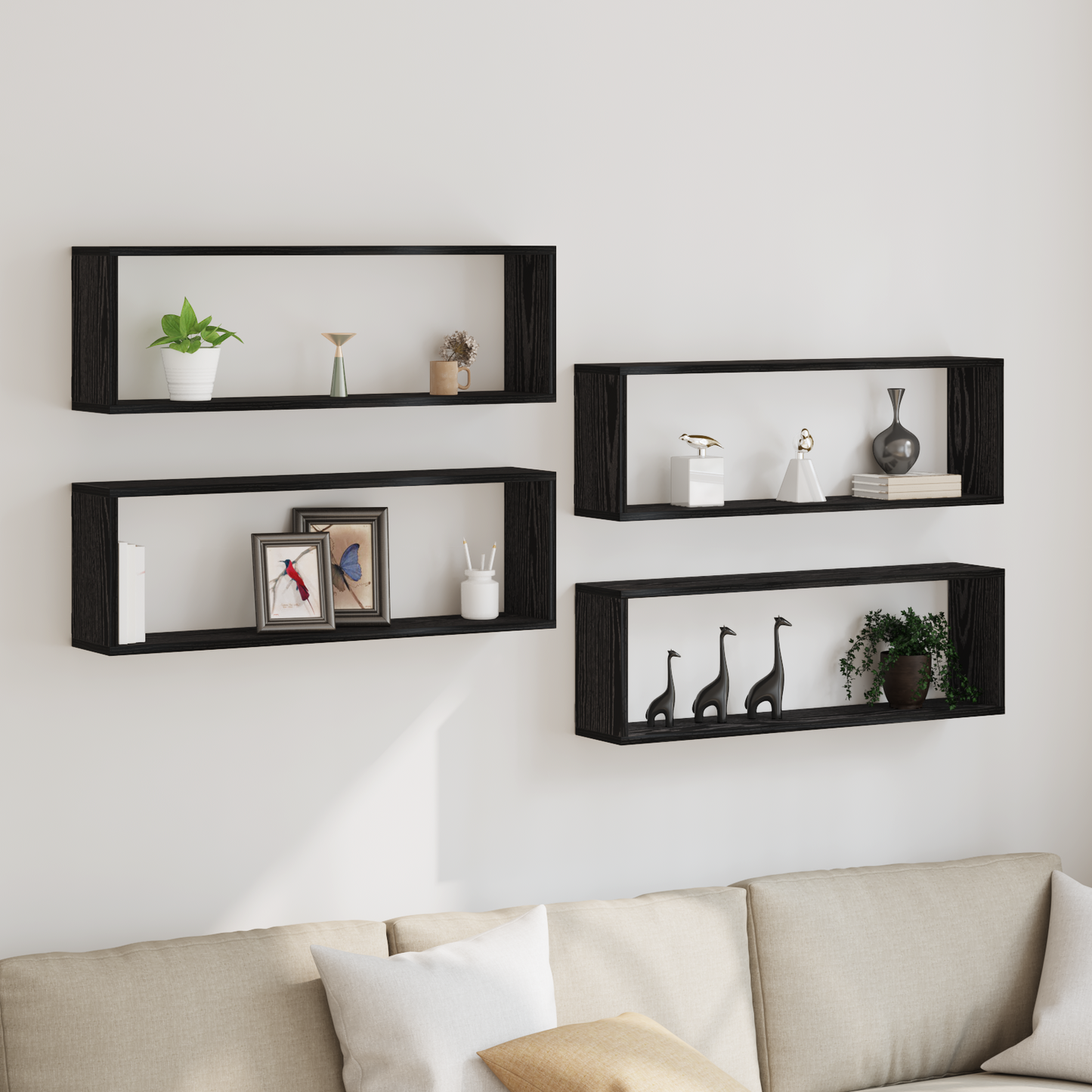 Væghylder 4 Stk Sort Eg 80X15X26 Cm Træ