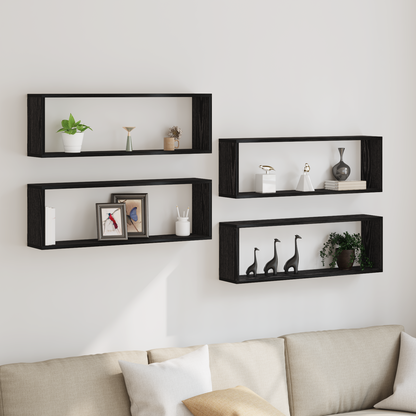 Væghylder 4 Stk Sort Eg 80X15X26 Cm Træ