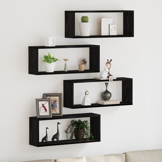 Væghylder Sæt Af 4 - Sort Eg - 60X15X23 Cm - Lavet Af Ingeniørtræ