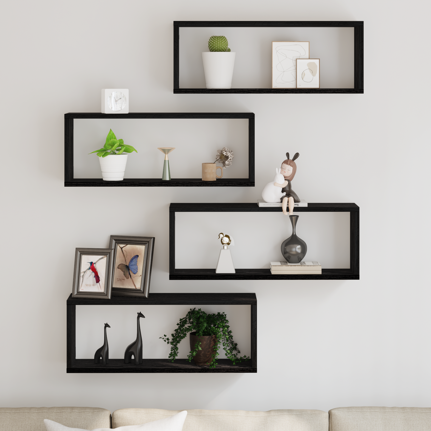 Væghylder Sæt Af 4 - Sort Eg - 60X15X23 Cm - Lavet Af Ingeniørtræ