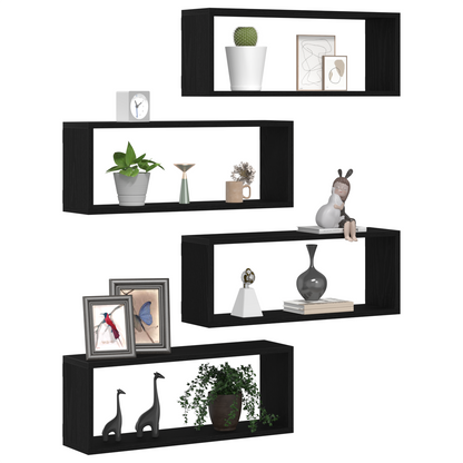 Væghylder Sæt Af 4 - Sort Eg - 60X15X23 Cm - Lavet Af Ingeniørtræ