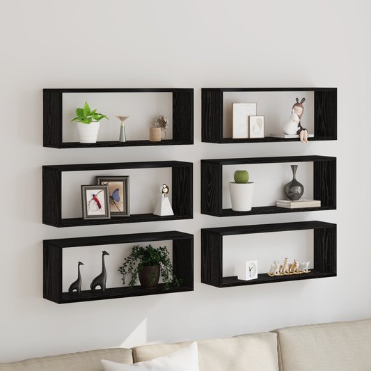 Væghylder 6 Stk Sort Eg 60X15X23 Cm Konstrueret Træ