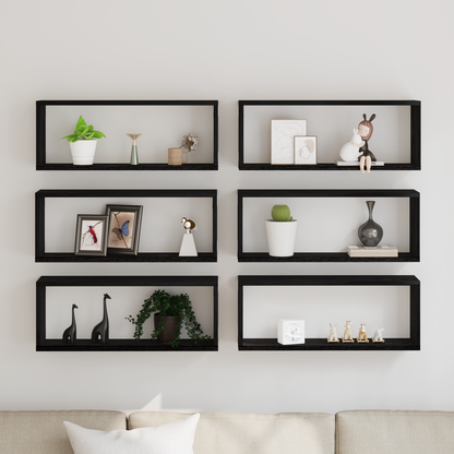 Væghylder 6 Stk Sort Eg 60X15X23 Cm Konstrueret Træ