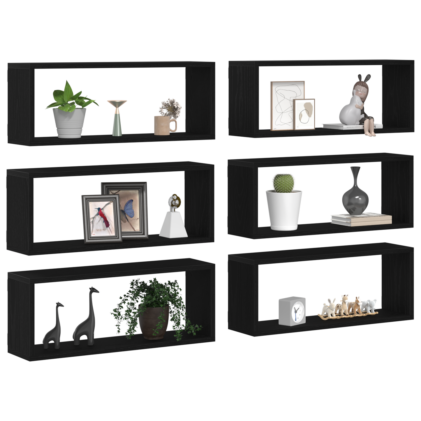 Væghylder 6 Stk Sort Eg 60X15X23 Cm Konstrueret Træ