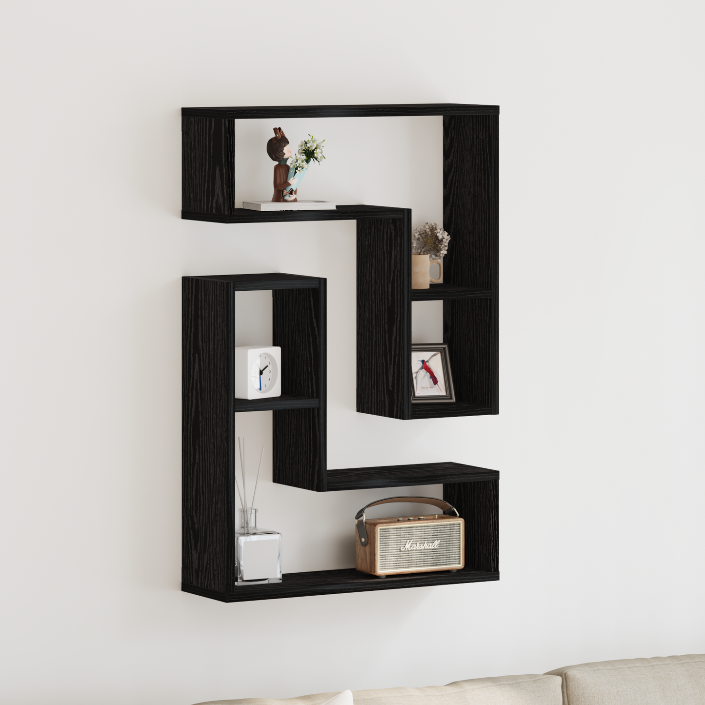Væghylder 2 Stk Sort Eg 50X15X85 Cm Ingeniørtræ