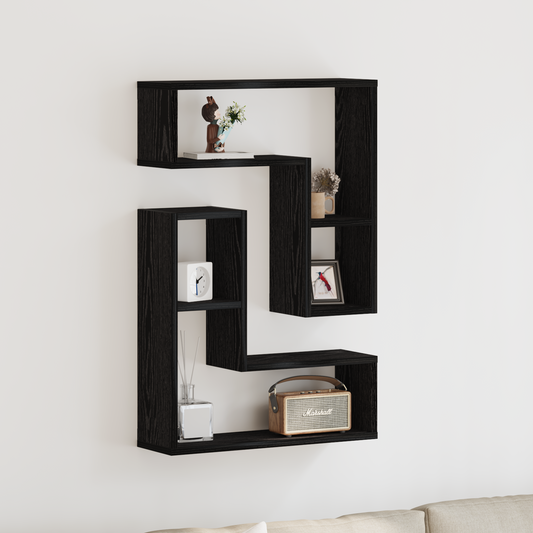 Væghylder 2 Stk Sort Eg 50X15X85 Cm Ingeniørtræ