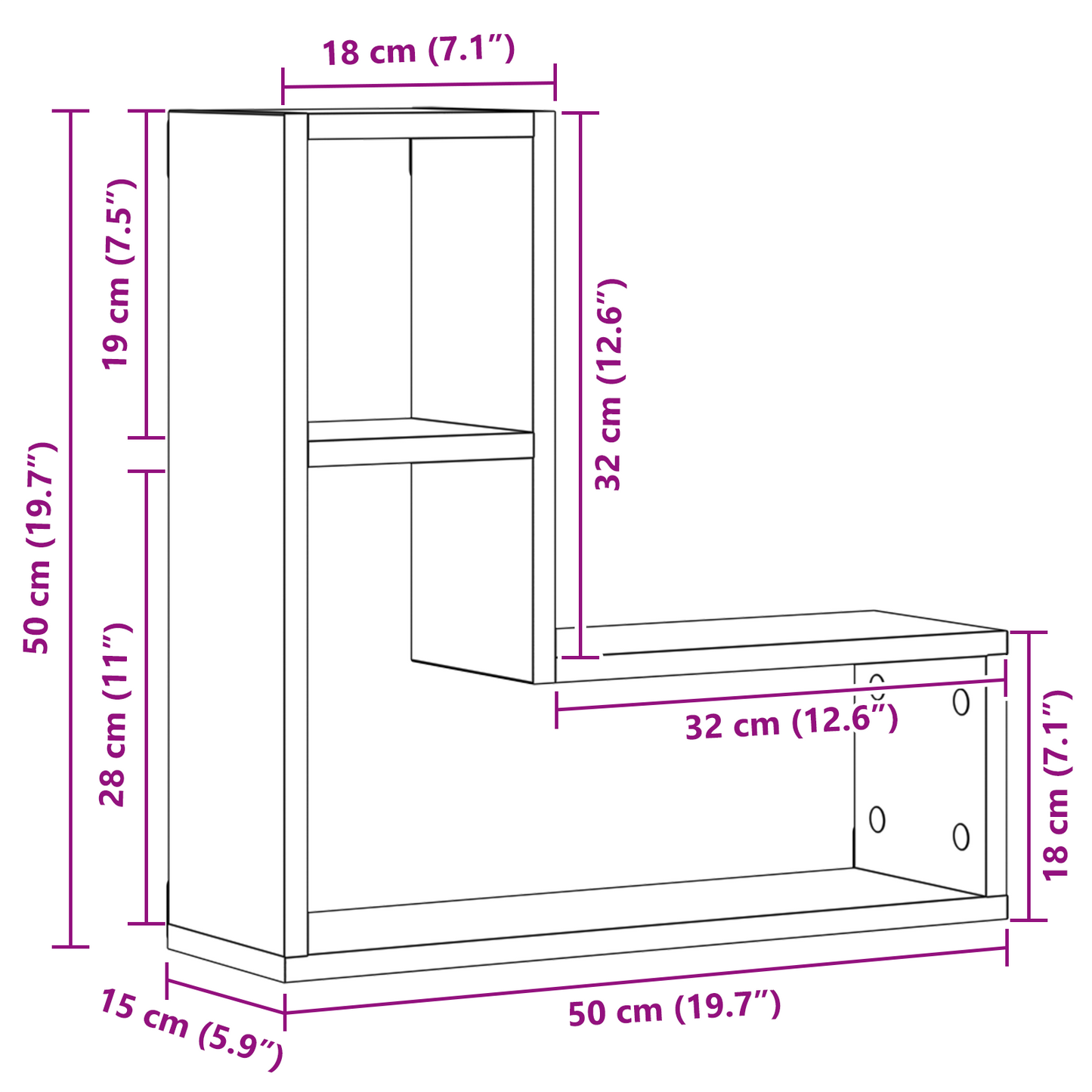 Væghylder 2 Stk Sort Eg 50X15X85 Cm Ingeniørtræ