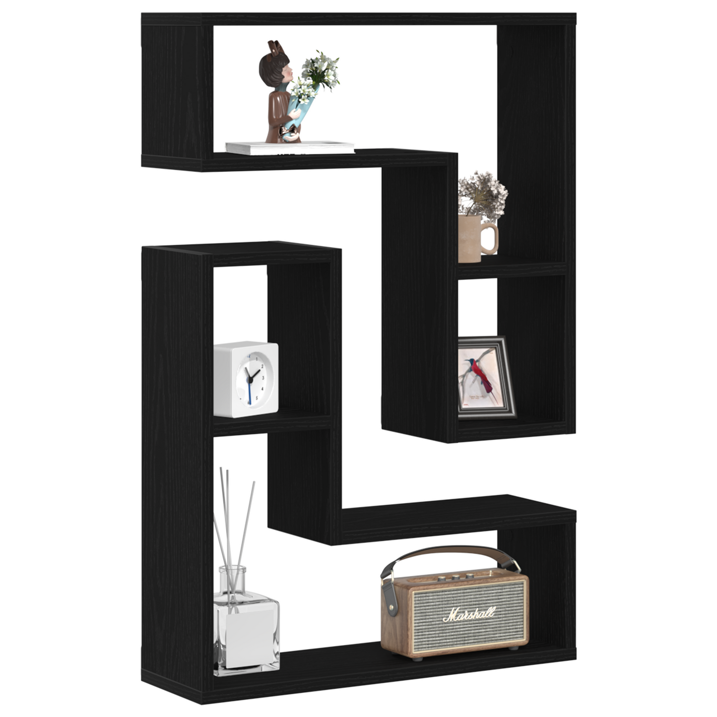 Væghylder 2 Stk Sort Eg 50X15X85 Cm Ingeniørtræ