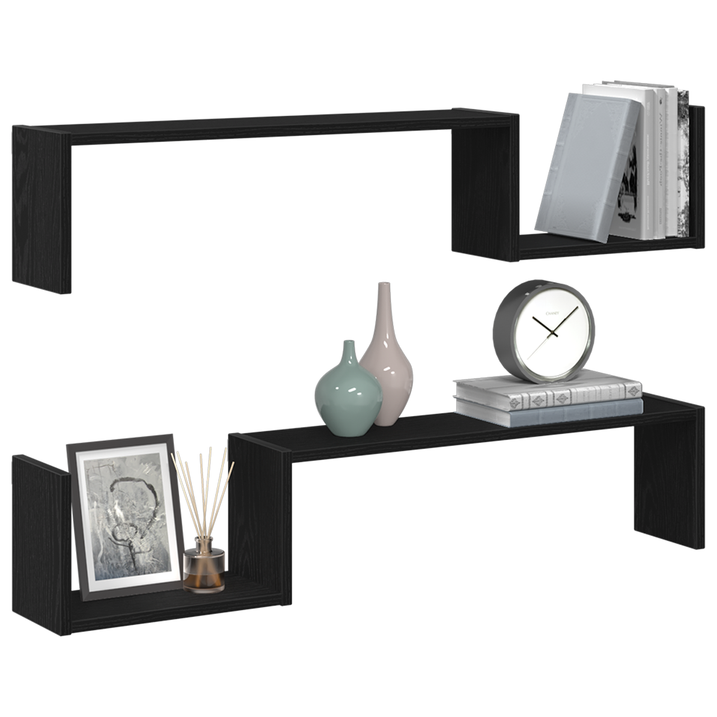 Væghylde 2 Stk Sort Eg 100X15X70 Cm Konstrueret Træ