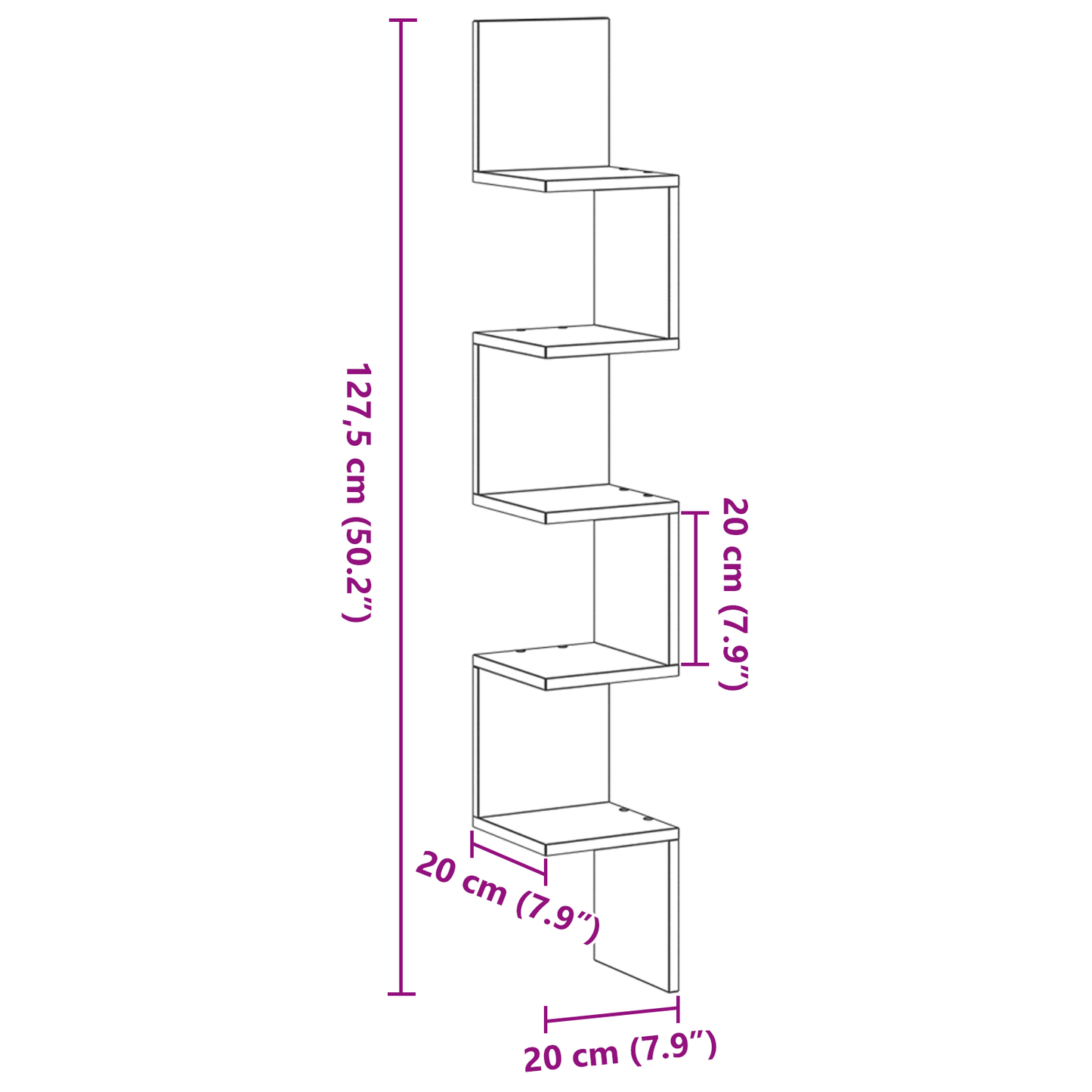 Hjørnehylde Sort Eg 20X20X127,5 Cm Konstrueret Træ