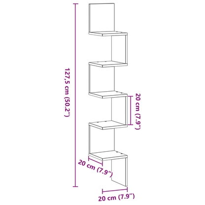 Hjørnehylde Sort Eg 20X20X127,5 Cm Konstrueret Træ