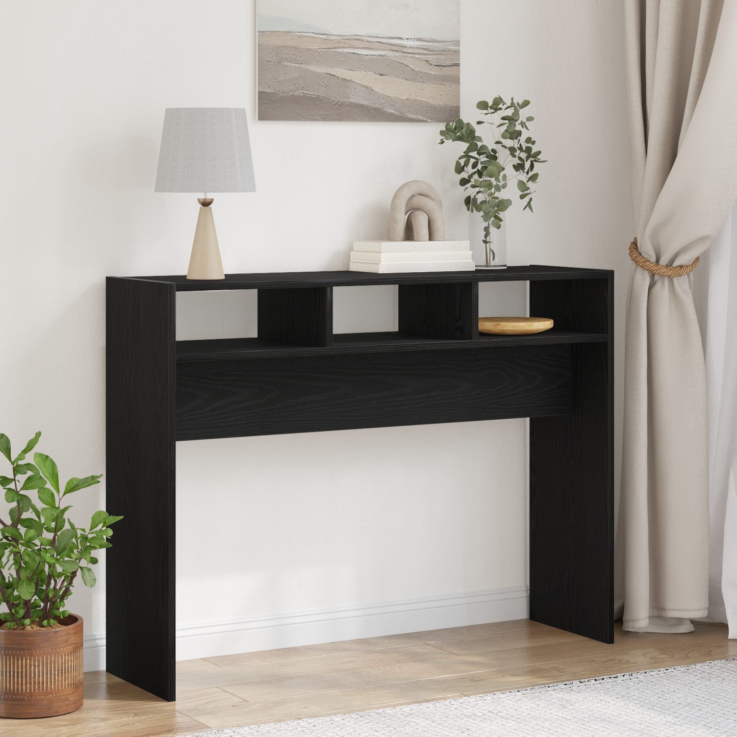 Konsolbord I Sort Eg 105X30X80 Cm Ingeniørtræ