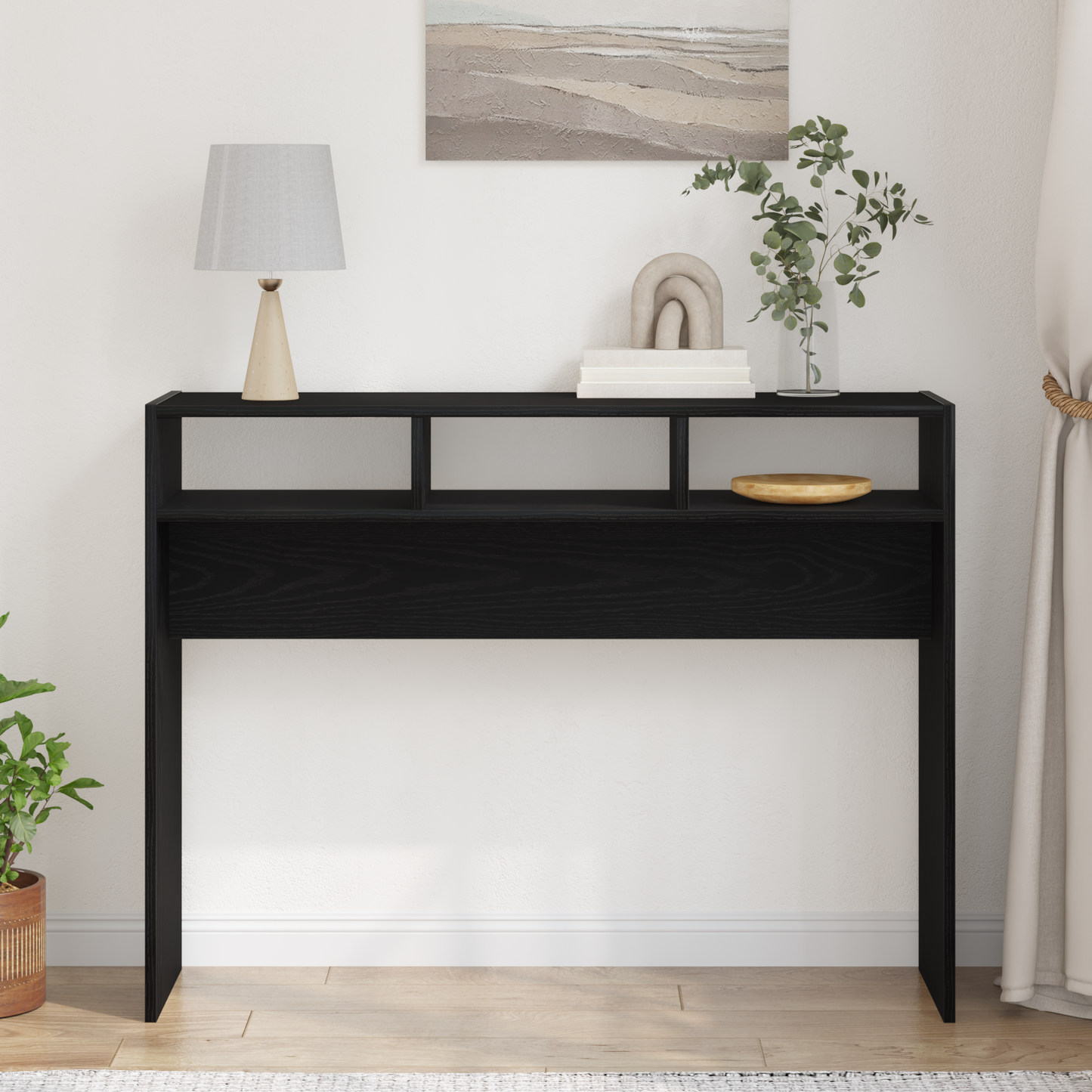 Konsolbord I Sort Eg 105X30X80 Cm Ingeniørtræ