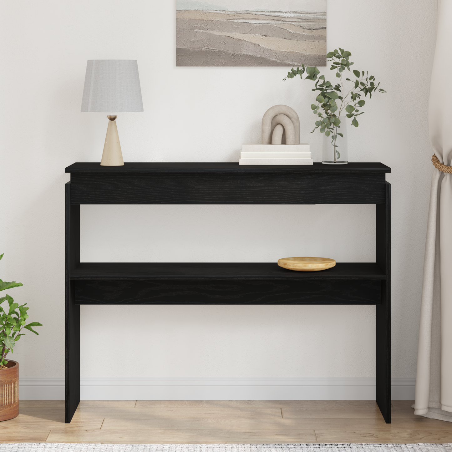 Konsolbord Sort Eg 80X30X102 Cm - Konstrueret Træ