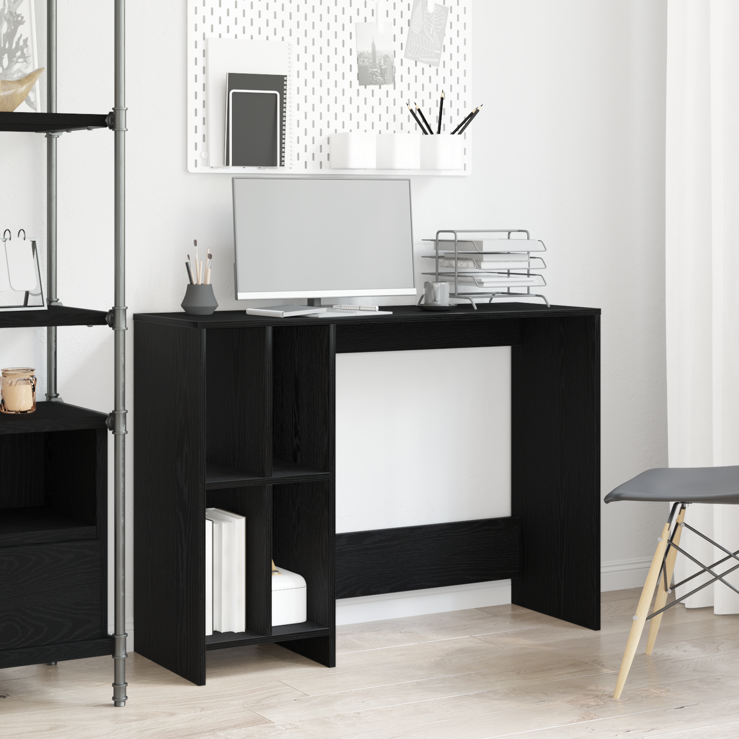 Skrivebord I Sort Eg 102,5X35X75 Cm - Konstrueret Træ