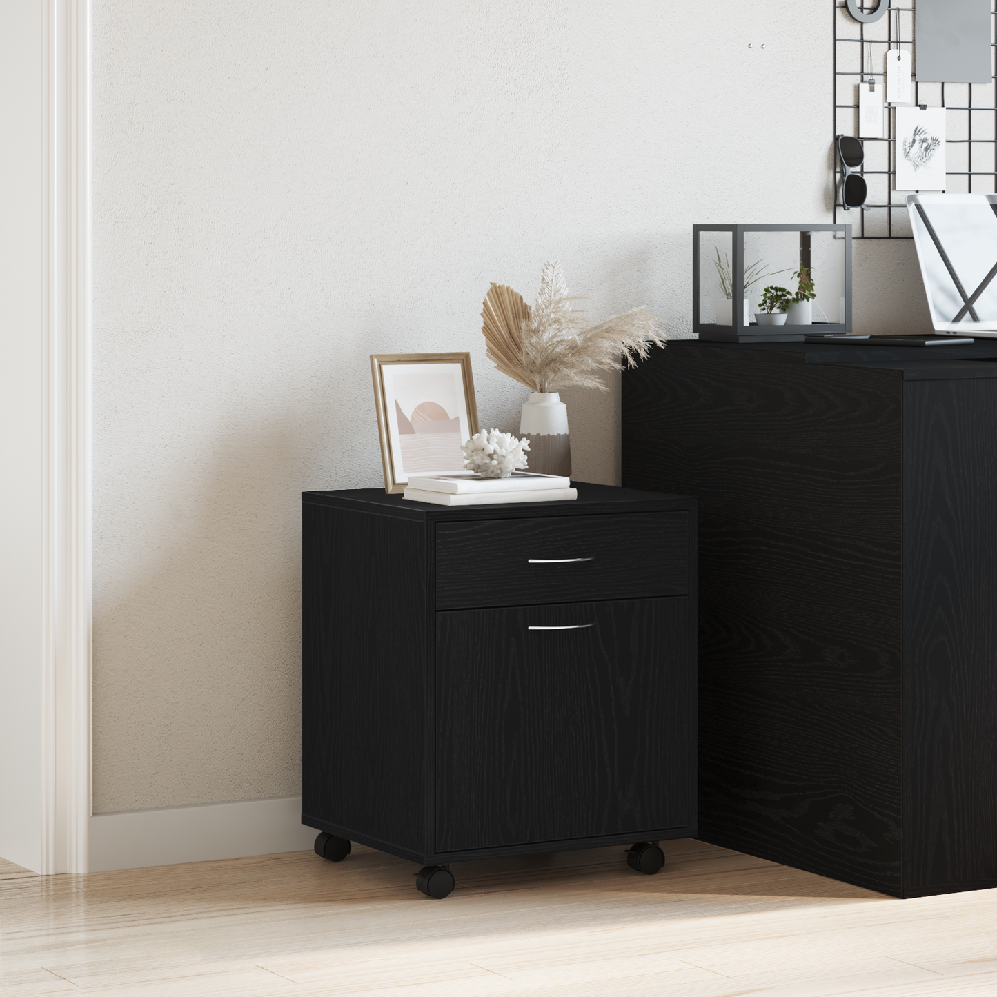Rullekabinet I Sort Eg 45X38X54 Cm - Bygget I Træ
