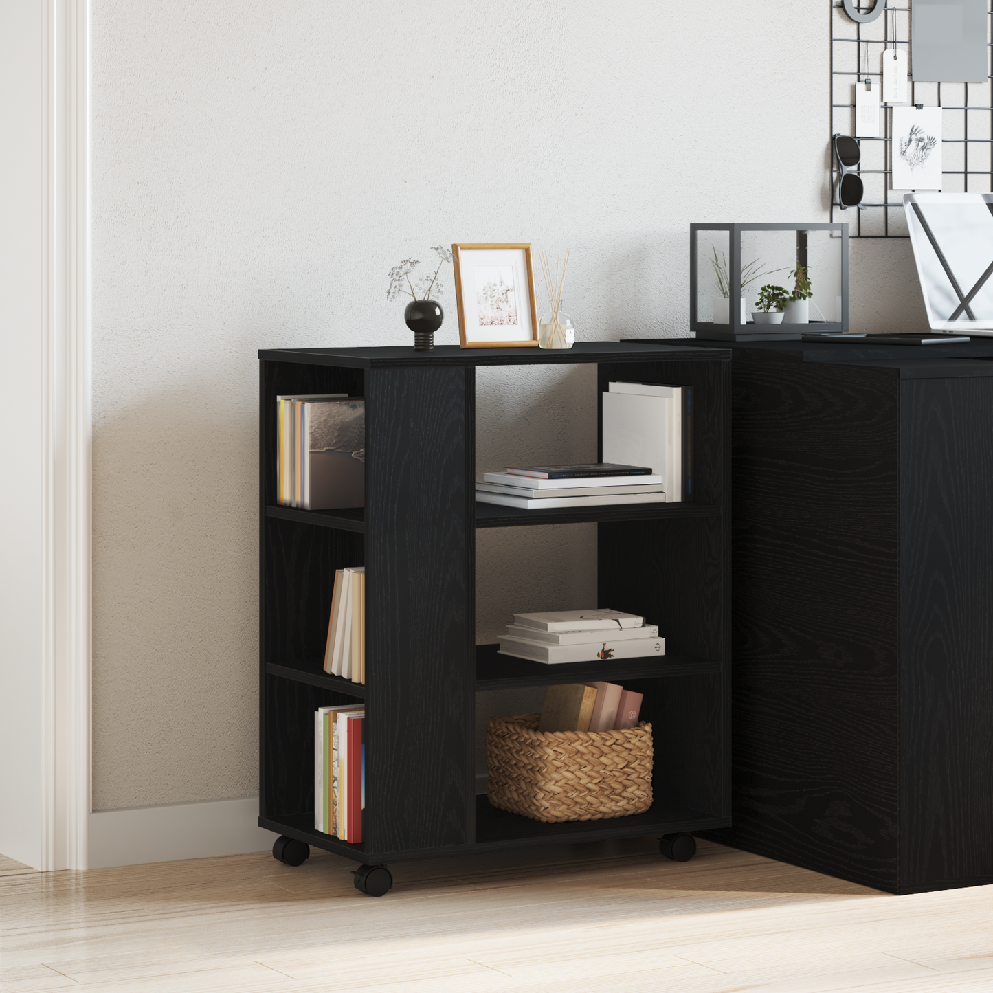 Rullekabinettet Sort Eg 60X35X75 Cm Lavet Af Træ