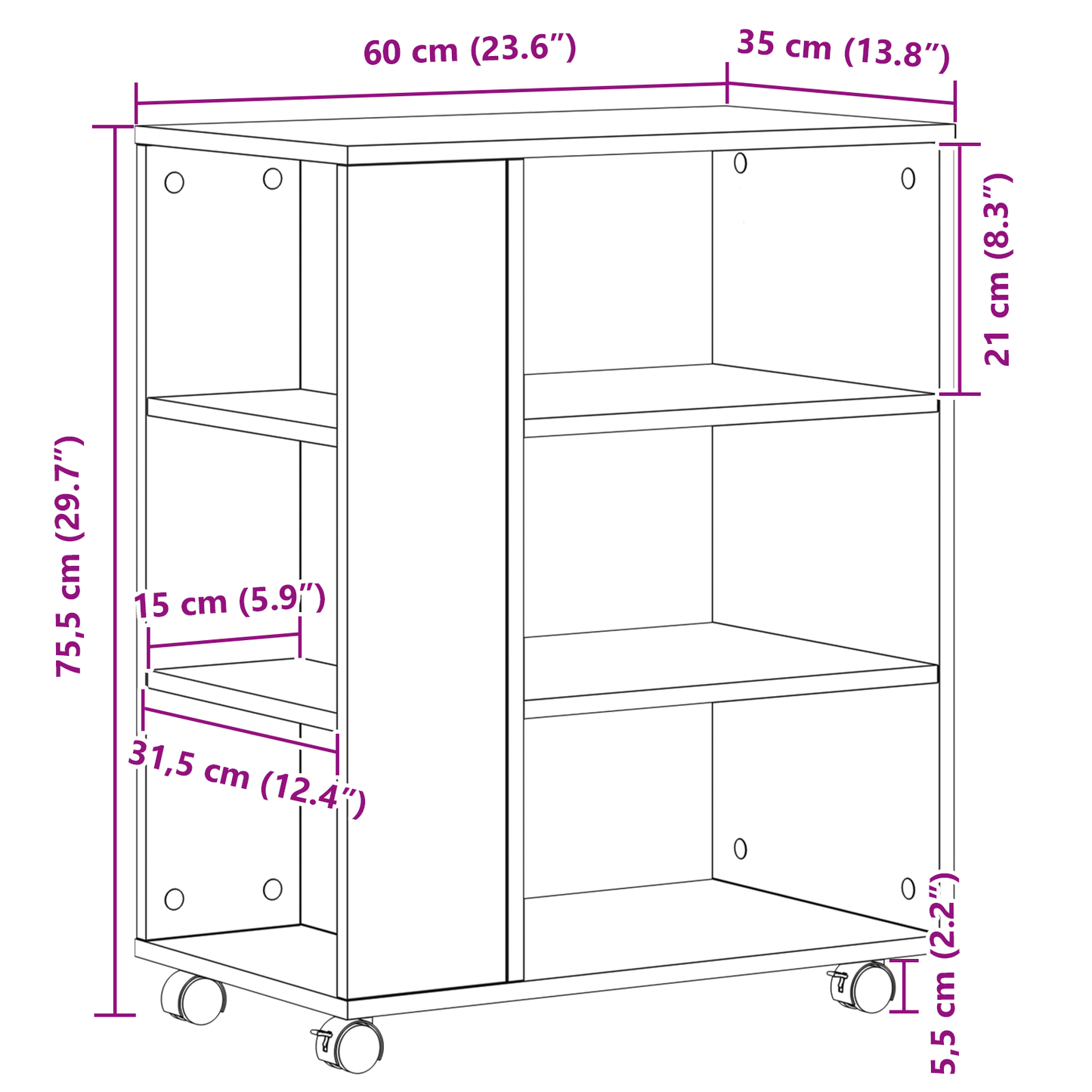 Rullekabinettet Sort Eg 60X35X75 Cm Lavet Af Træ