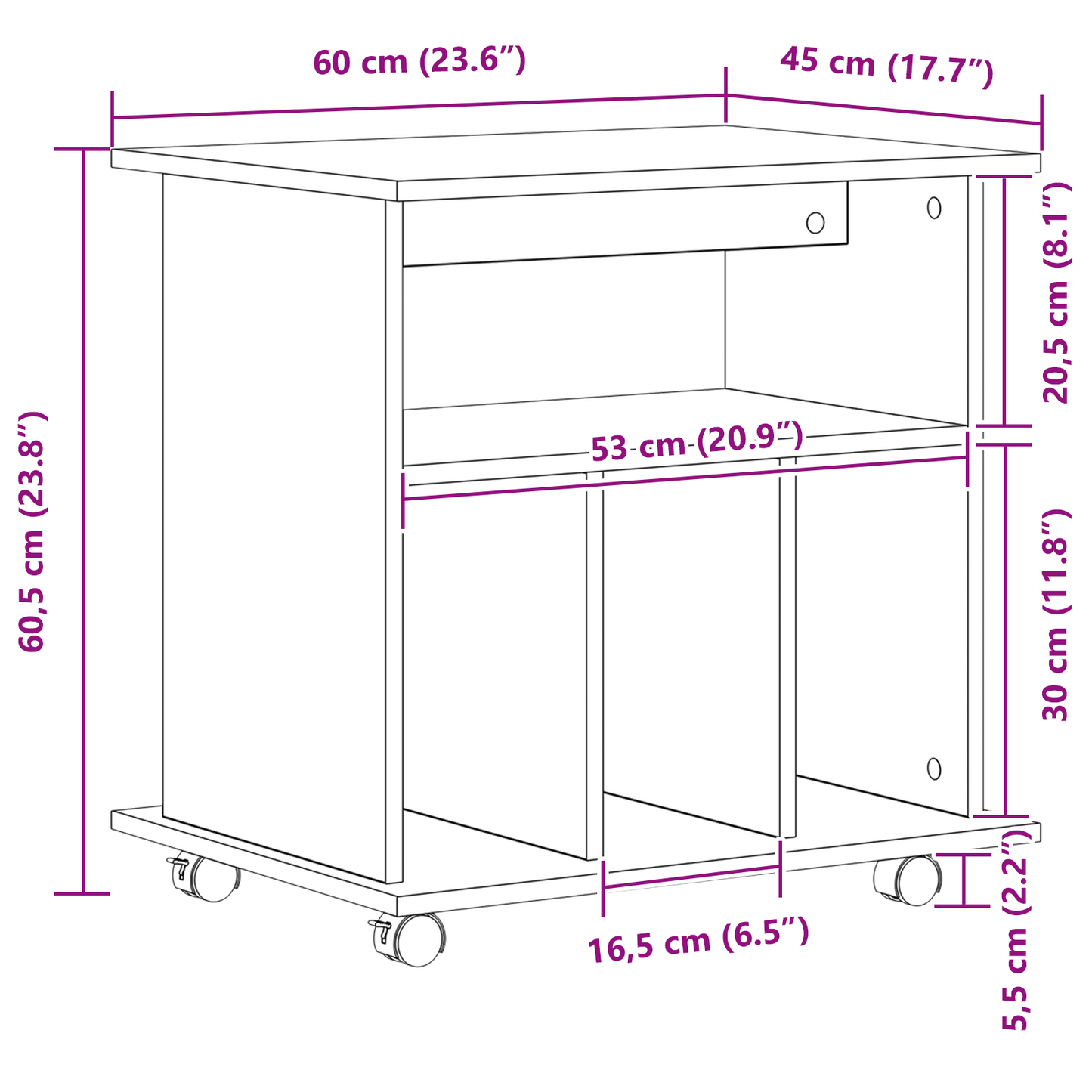 Rullebord Sort Eg 60X45X55 Cm Lavet Af Træ