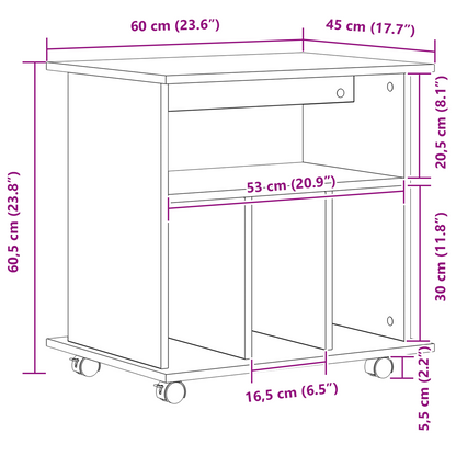 Rullebord Sort Eg 60X45X55 Cm Lavet Af Træ