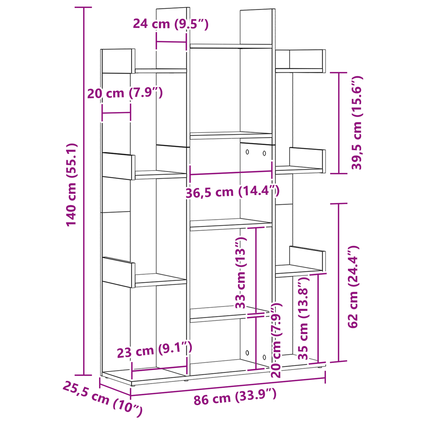 Bogreol Sort Eg 86 X 25.5 X 140 Cm Konstrueret Træ