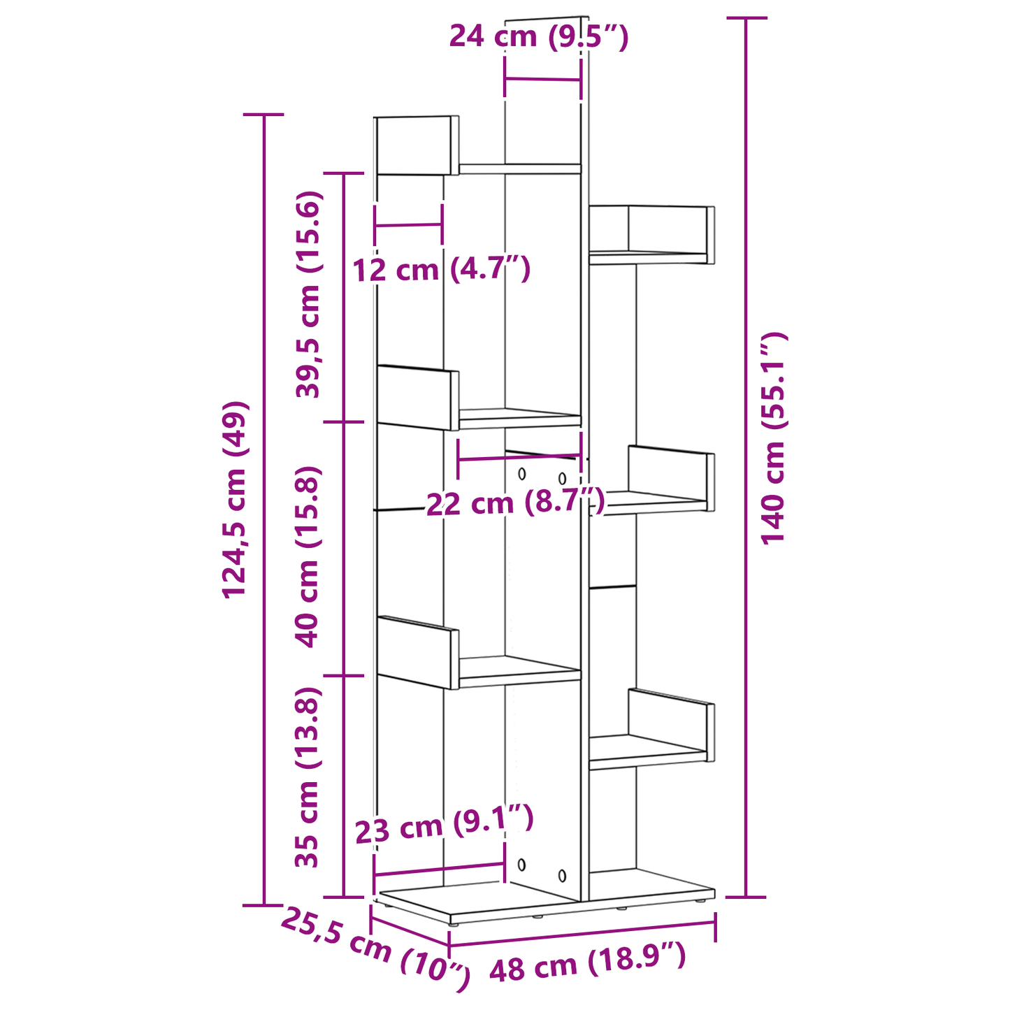 Bogreol Sort Eg 48 X 25.5 X 140 Cm Konstrueret Træ