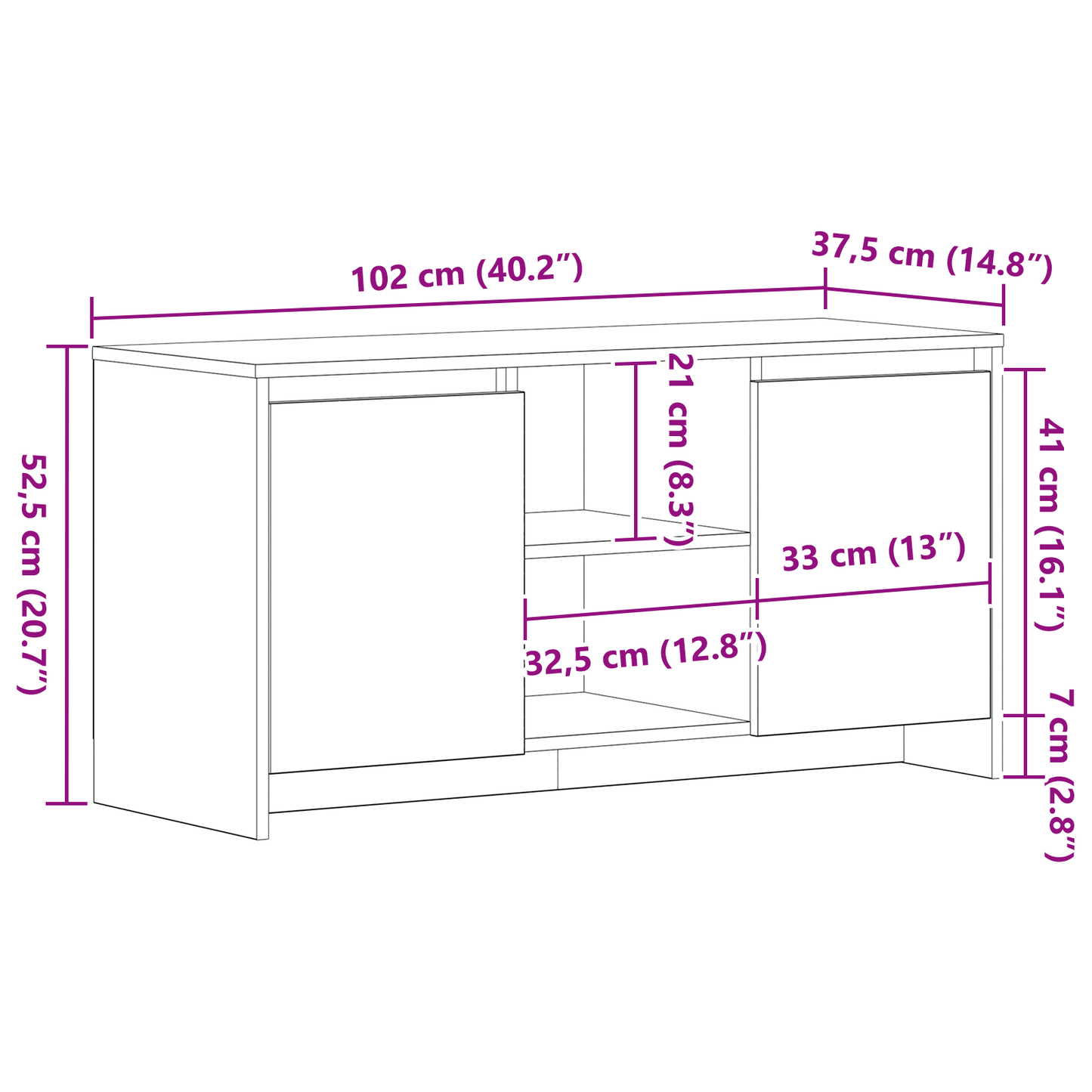 Tv-Bord Sort 102 X 37.5 X 52.5 Cm Konstrueret Træ