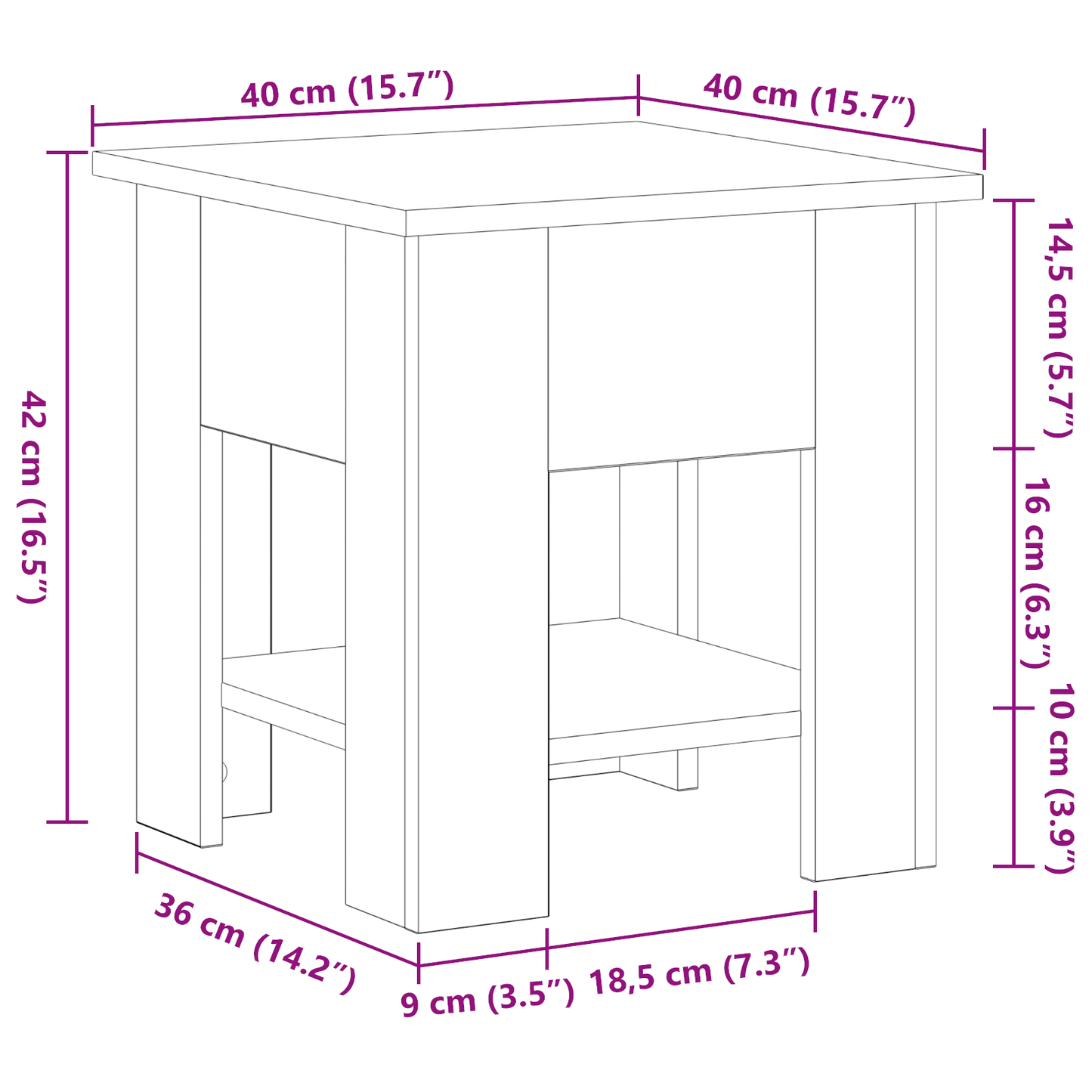 Sofabord Sort Eg 40X40X42 Cm Konstrueret Træ