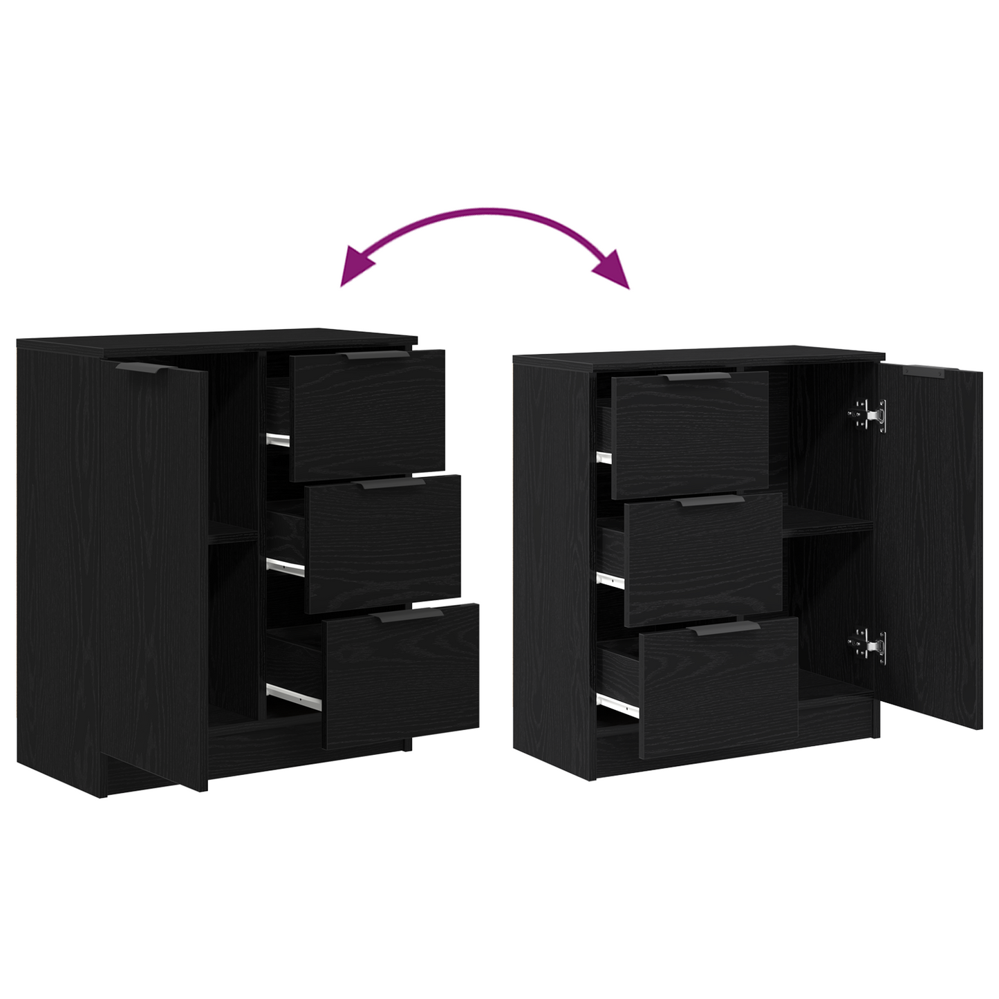 Sideboard Med Skuffe Sort 60 X 30 X 70 Cm Konstrueret Træ