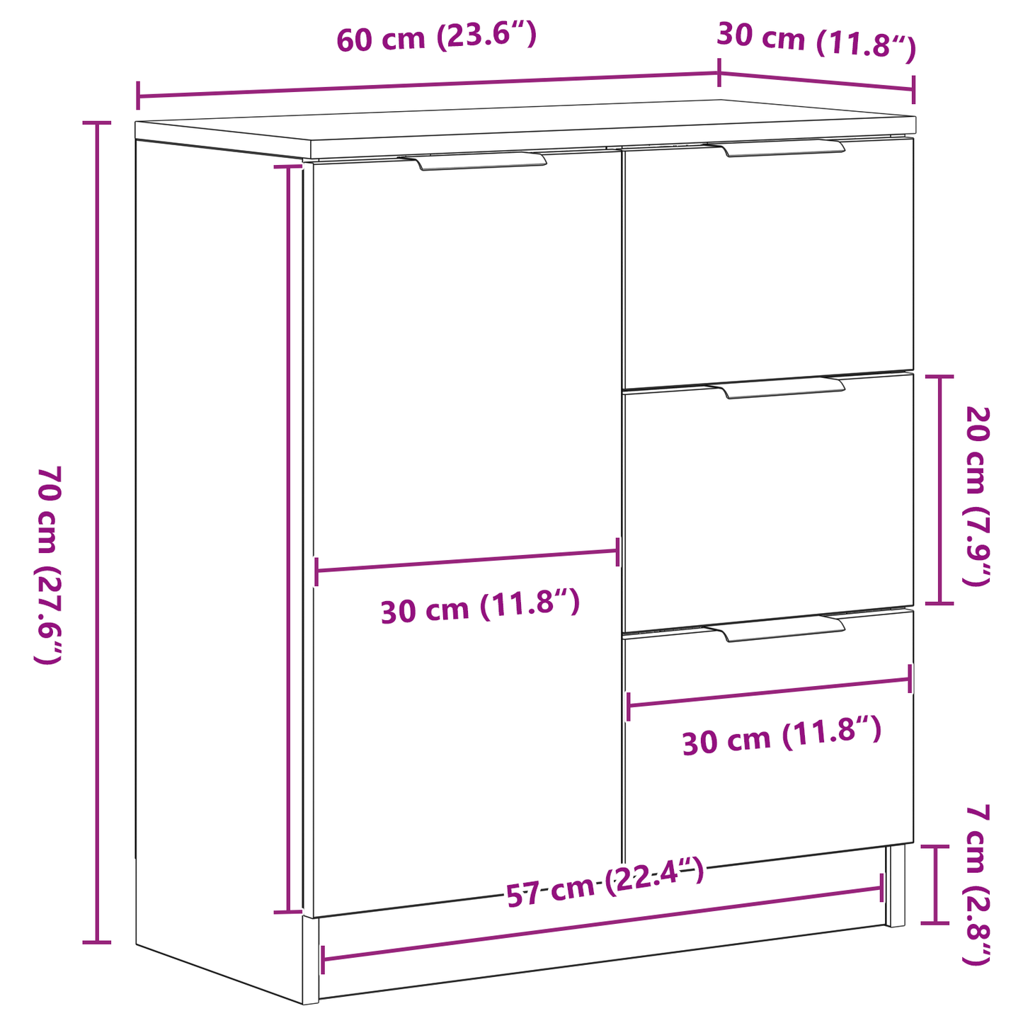 Sideboard Med Skuffe Sort 60 X 30 X 70 Cm Konstrueret Træ