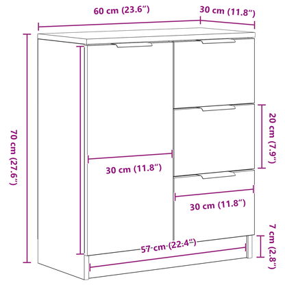 Sideboard Med Skuffe Sort 60 X 30 X 70 Cm Konstrueret Træ
