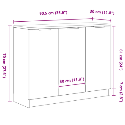 Sideboard Sort 90,5 X 30 X 70 Cm Konstrueret Træ