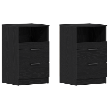 Sengeborde 2 Stk Sort Eg 40X35X65 Cm Konstrueret Træ