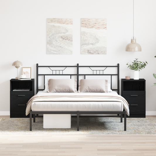 Sengeborde 2 Stk Sort Eg 40X35X65 Cm Konstrueret Træ